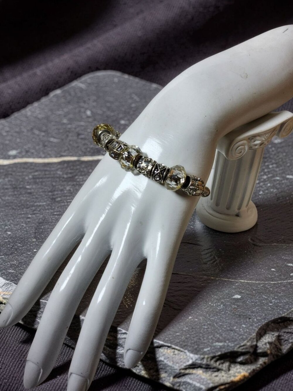 vintage filigree metal/clear acrylic multibeaded heart clasp closure bracelet